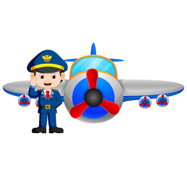 Vector pilot and jet plane on white background