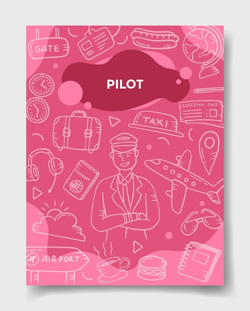 Pilot jobs career with doodle style for template of banners, flyer, books, and magazine cover vector illustration