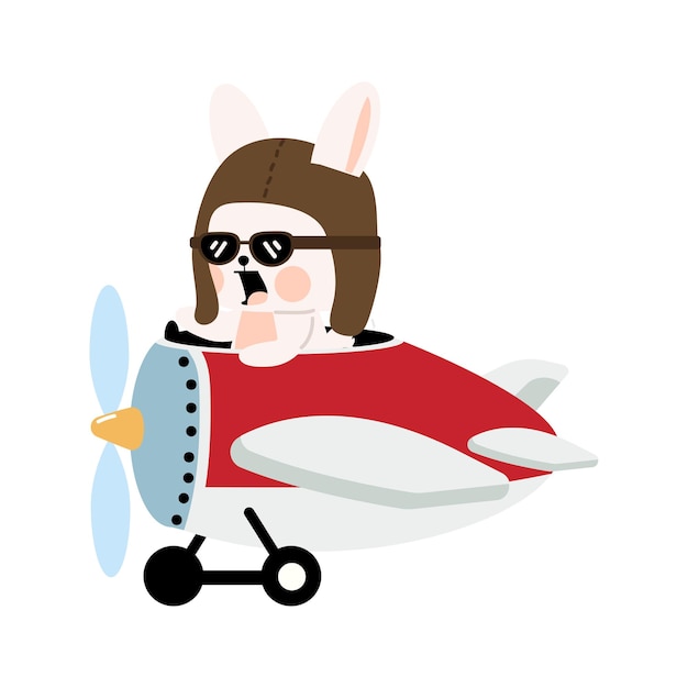 Pilot rabbit flying plane cartoon