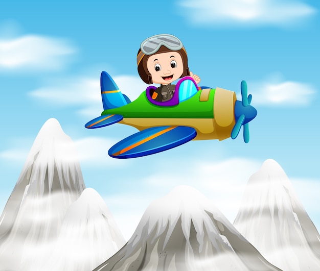 a pilot riding a plane over mountain