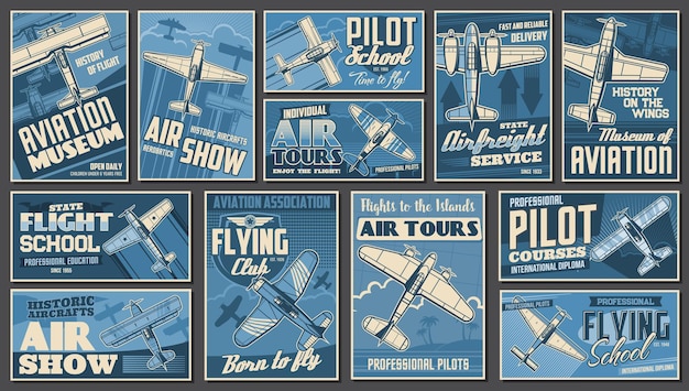Pilot school flight club air show retro banners