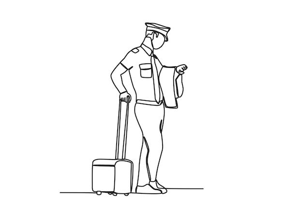 A pilot waiting for the departure schedule Airport activity oneline drawing
