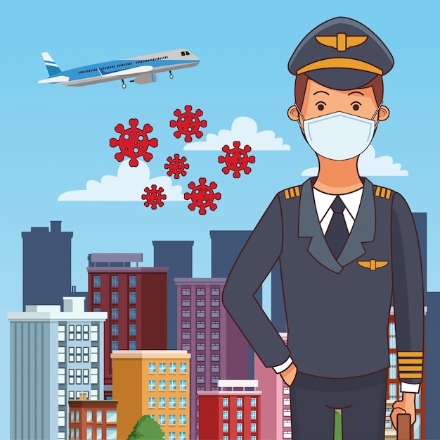 Pilot worker profession using face mask