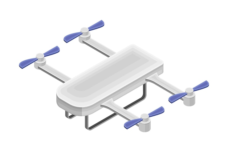Vector pilotless drone as aerial vehicle with remote control isometric vector illustration