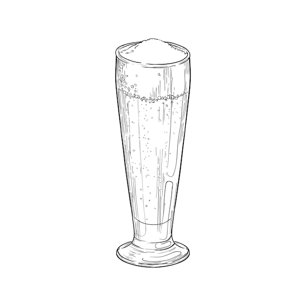 Bicchiere da birra pilsner isolato su sfondo bianco illustrazione vettoriale disegnata a mano