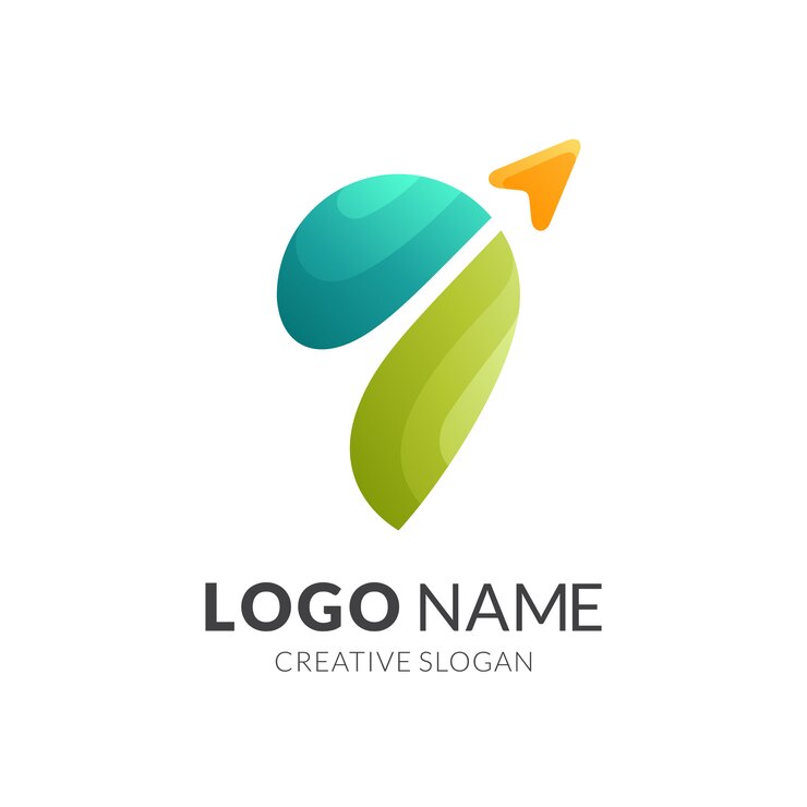 Vector pin and arrow logo template, modern 3d logo