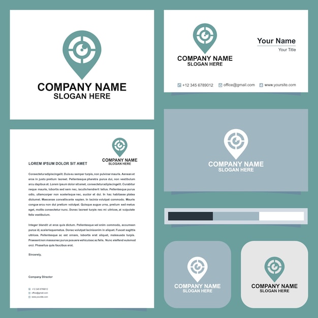 Vector pin eye logo and business card