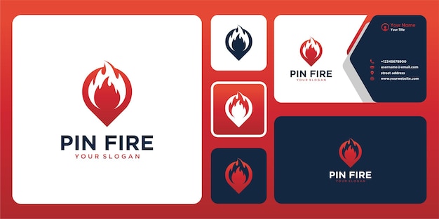 Pin fire logo design and business card