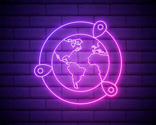 Vector pin on the globe icon elements of navigation in neon style icons simple icon for websites web design mobile app info graphics isolated on brick wall