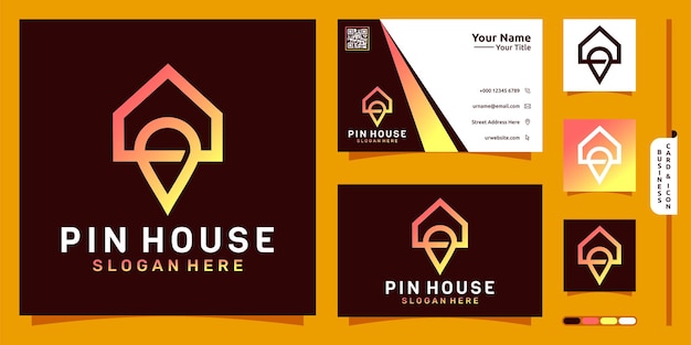 Pin huis logo modern concept en visitekaartje ontwerp premium vector