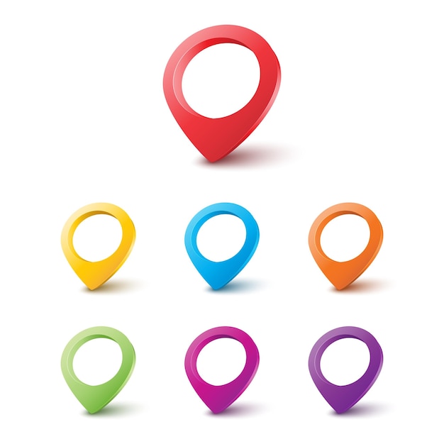 Pin icons set Web location map point 3d pins
