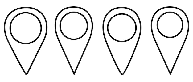 PIN-kaart ingesteld. Zwarte lineaire pictogrammen voor locatiepunten op de kaart. Navigatie pictogrammen. GPS-pictogram. Vector.