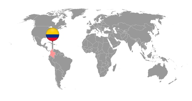 Vector pin kaart met colombia vlag op wereldkaart vector illustratie