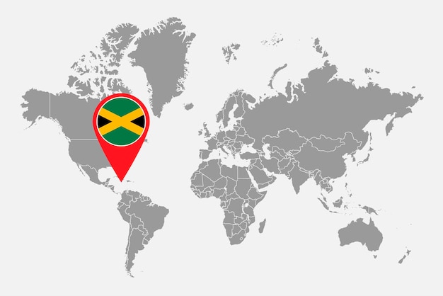 Pin kaart met Jamaica vlag op wereldkaart Vector illustratie