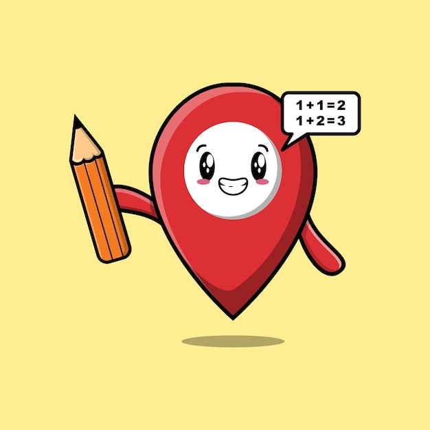 Pin location cute cartoon clever student with pencil style design