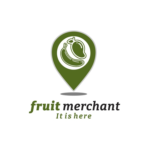 Pin map of fruit store positions with banana and mango symbols fruit market navigation gps logo