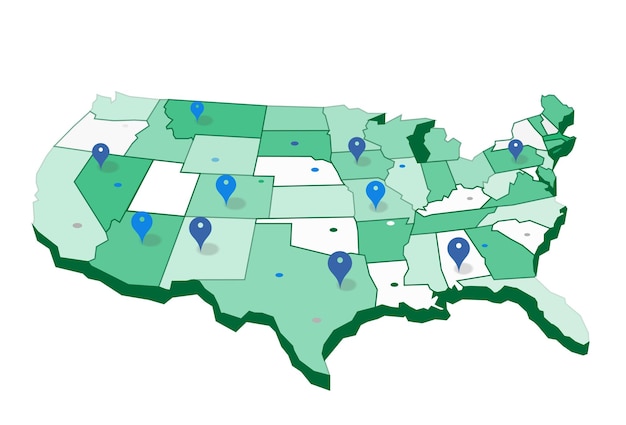 Pin map of the United States of America