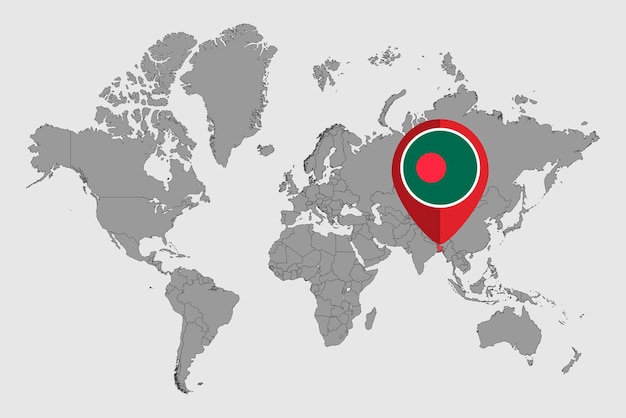 Pin map with Bangladesh flag on world map Vector illustration