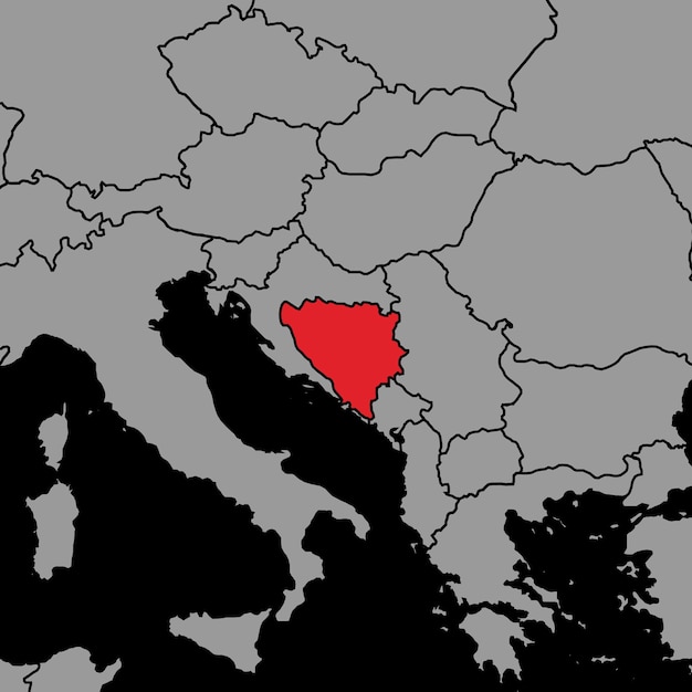 世界地図のベクトル図にボスニア ・ ヘルツェゴビナの旗とピン マップ