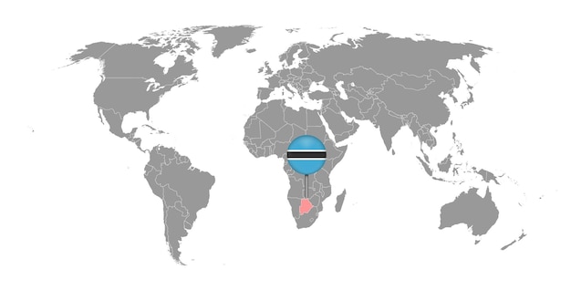 Pin map with Botswana flag on world map Vector illustration