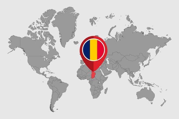 Pin map with Chad flag on world map Vector illustration