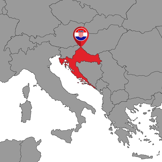 세계 지도 벡터 일러스트 레이 션에 크로아티아 국기와 핀 지도