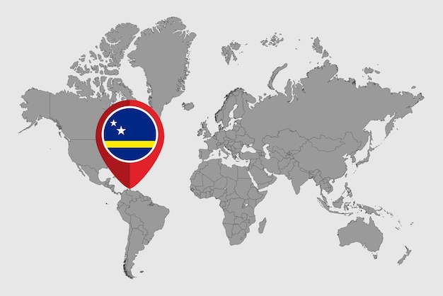 Pin map with Curacao flag on world map Vector illustration