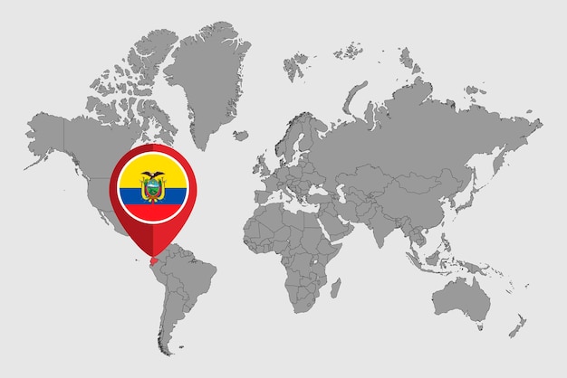 Vector pin map with ecuador flag on world map vector illustration