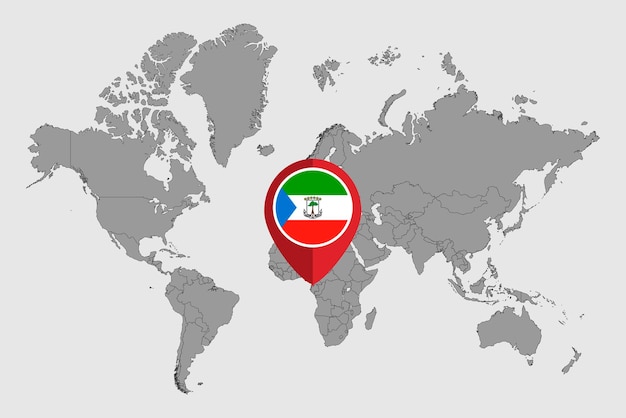 ベクトル 世界地図のベクトル図に赤道ギニアの国旗とピン マップ