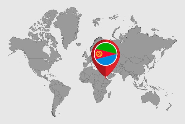 Mappa pin con bandiera dell'eritrea sulla mappa del mondo illustrazione vettoriale