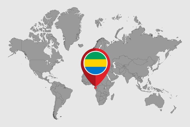 Pin map with Gabon flag on world map Vector illustration