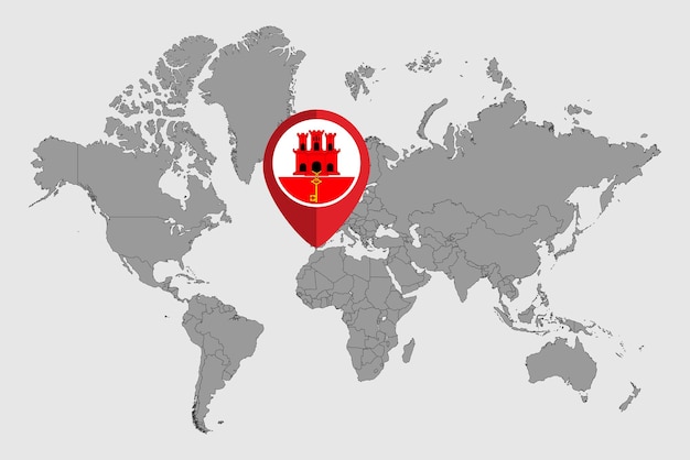 Pin map with Gibraltar flag on world map Vector illustration