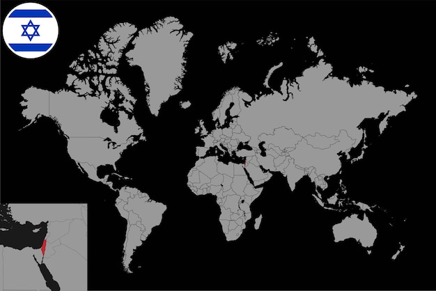 世界 mapvector の図にイスラエル フラグとピン マップ