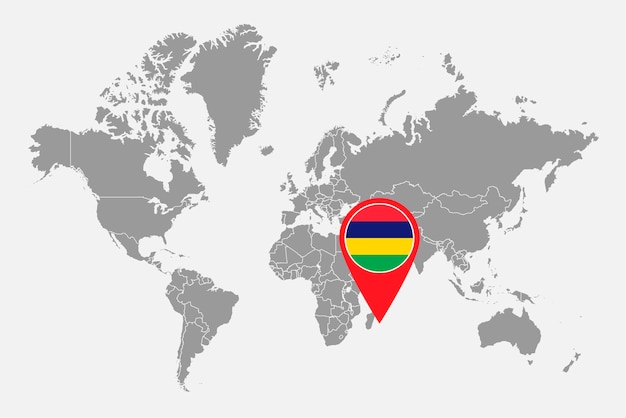 世界地図ベクトル図にモーリシャス フラグとピン マップ