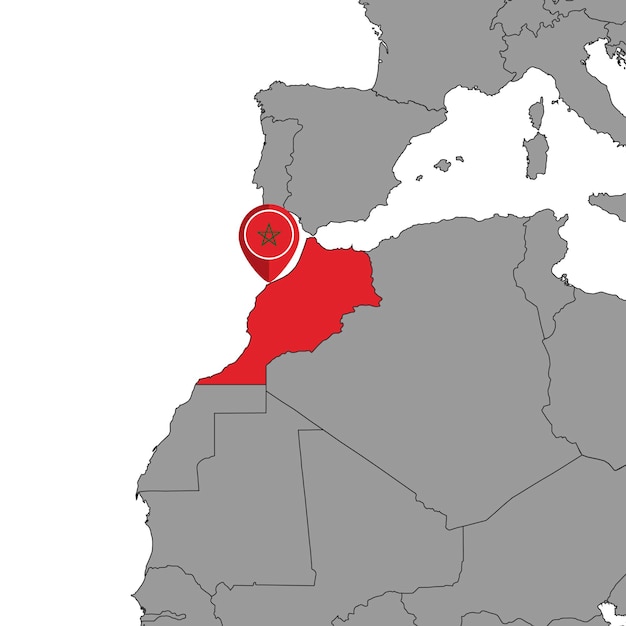 Карта булавки с флагом Марокко на карте мира Векторная иллюстрация