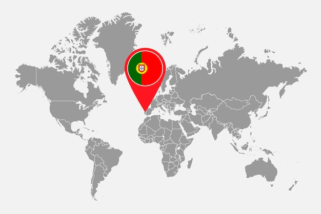 世界地図上のポルトガルの国旗とピン マップ ベクトル図