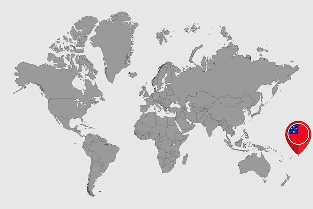 Вектор Карта булавки с флагом самоа на карте мира векторная иллюстрация