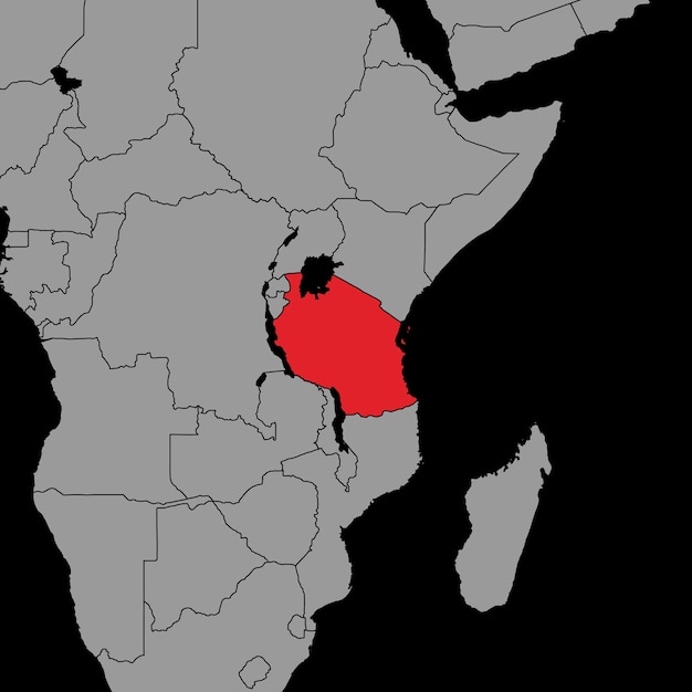 世界地図ベクトル図にタンザニアの国旗とピン マップ