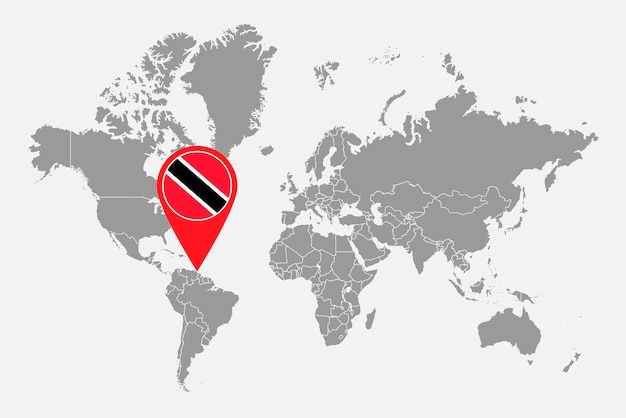 Vector pin map with trinidad and tobago flag on world map vector illustration