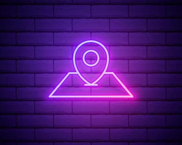 Pin neon style icon simple thin line outline vector of web icons for ui and ux website or mobile application isolated on brick wall