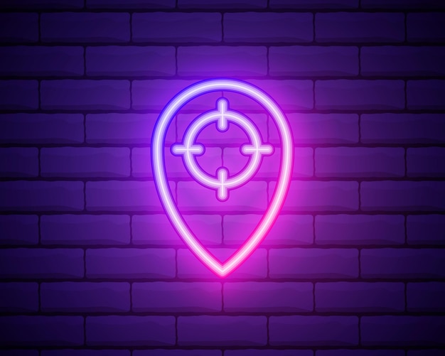 Pin neon style icon simple thin line outline vector of web icons for ui and ux website or mobile application isolated on brick wall