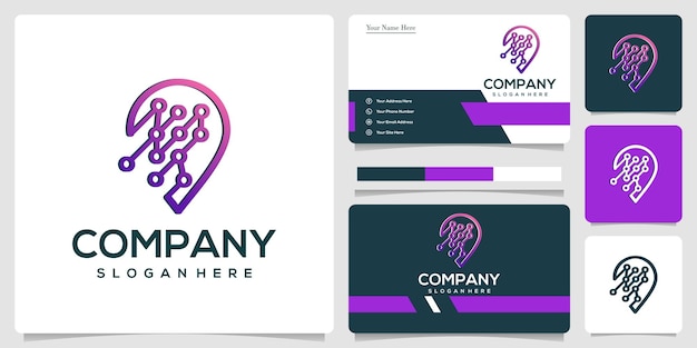 pin technology art line logo template and business card