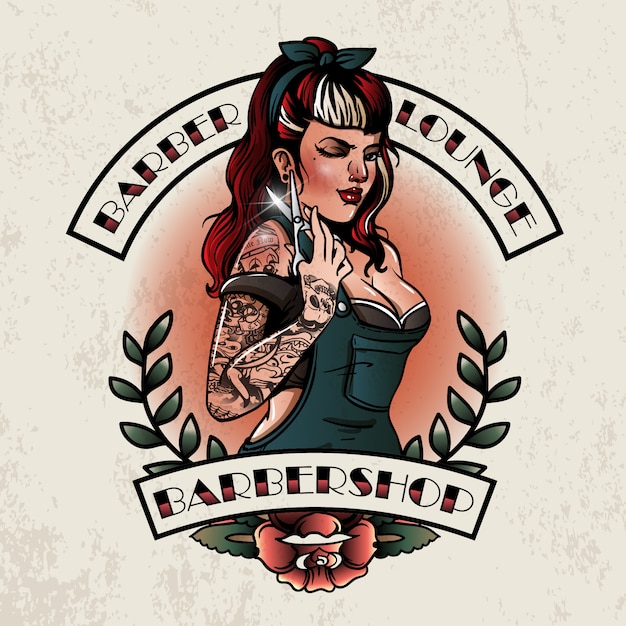 Vettore pin up girl barbershop