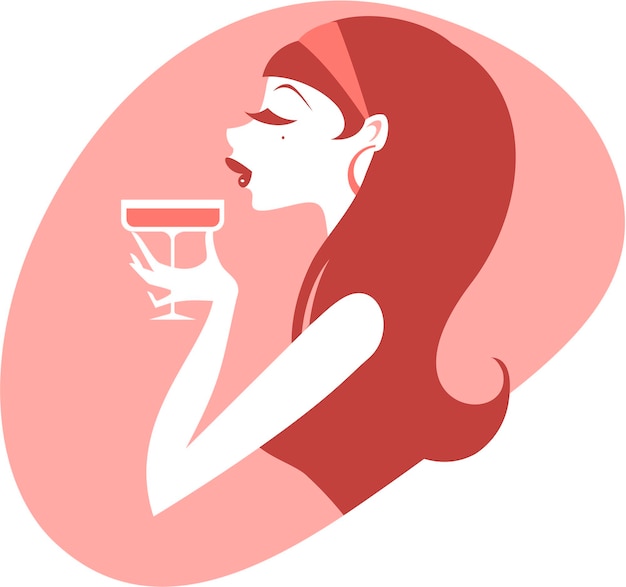 Vector pin up girl drinking cocktail