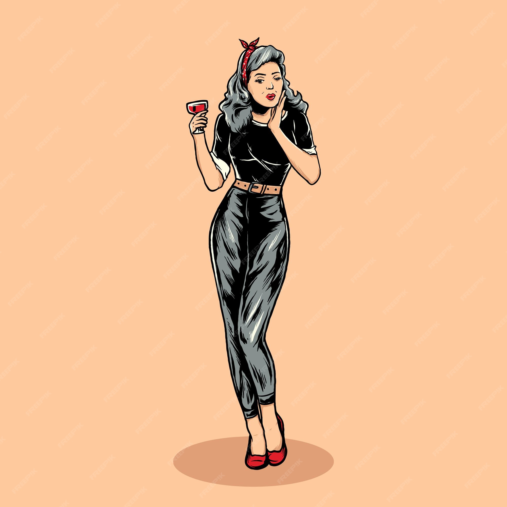 Premium Vector | Pin up girls vintage vector illustration