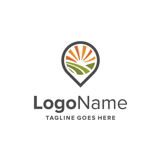 Pin with farm land and sun simple sleek creative geometric modern logo design