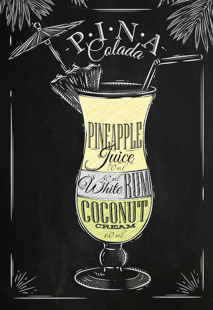 Vettore gesso cocktail pina colada