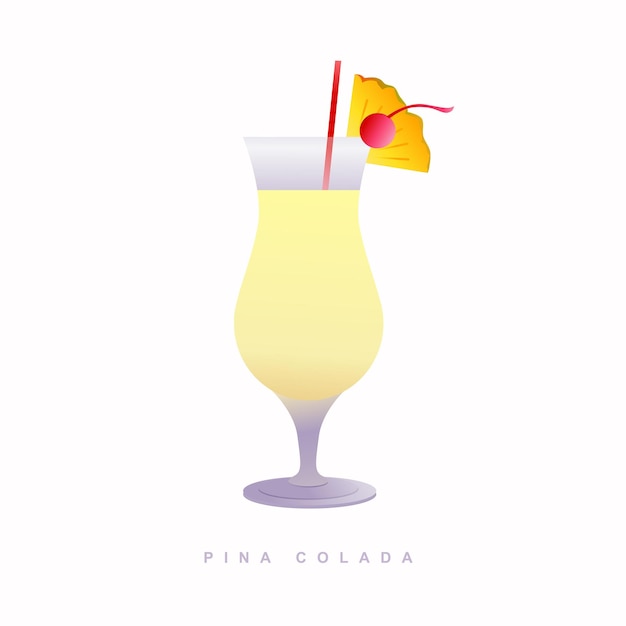 Vector pina colada cocktail garnished with slice of pineapple and cherry vector illustration