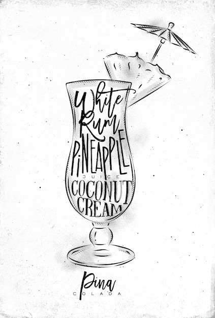 Vector pina colada cocktail with lettering