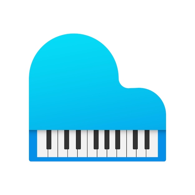 Pinao on light background Blue grand piano sign Black and white keyboard symbol top view Musical instrument Flat design with light shadows Vector illustration